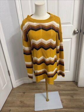 Women's Mustard Stripe Chevron Knit Sweater